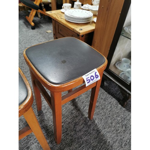 506 - 2x 1970's rexine topped bar stools, tops are removable, stand at 53cm high