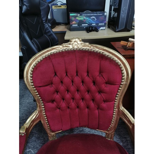 507 - 2x louis xiv carver chairs with button backs have been painted in gold paint in good overall conditi... 