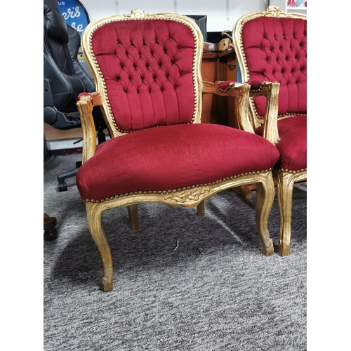 507 - 2x louis xiv carver chairs with button backs have been painted in gold paint in good overall conditi... 