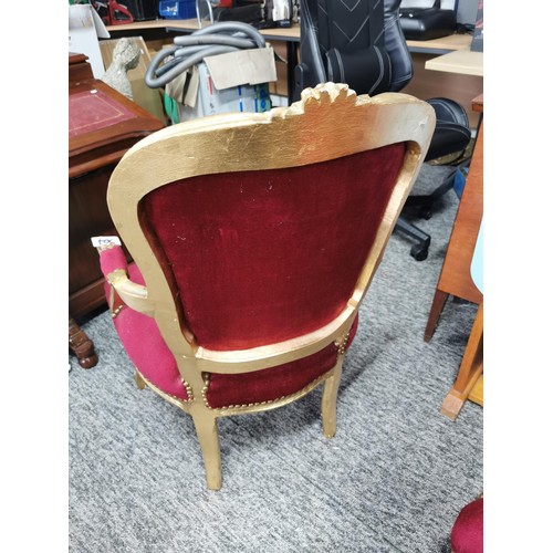 507 - 2x louis xiv carver chairs with button backs have been painted in gold paint in good overall conditi... 