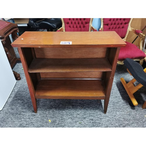 509 - Wooden mid century 2 shelf book case in good order height 77cm, length 76cm  depth 28cm