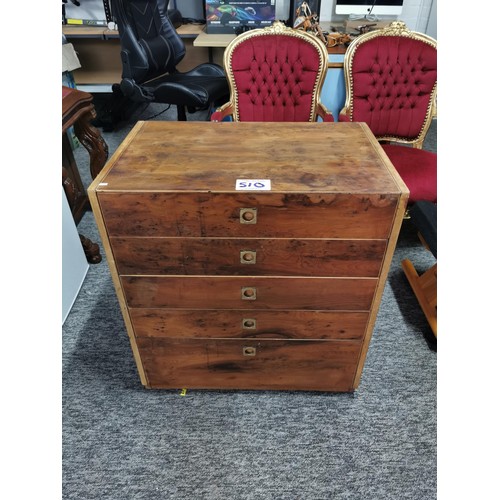 510 - Vintage walnut 5 drawer chest of drawers in good order with inset brass handles to the front height ... 