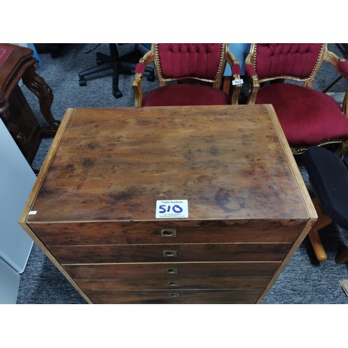 510 - Vintage walnut 5 drawer chest of drawers in good order with inset brass handles to the front height ... 