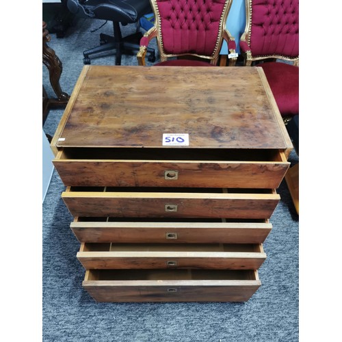 510 - Vintage walnut 5 drawer chest of drawers in good order with inset brass handles to the front height ... 