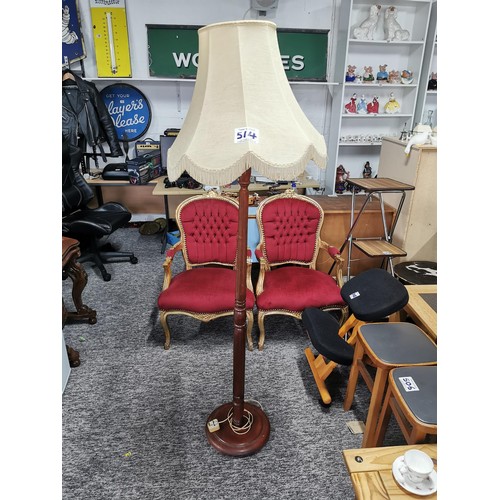 514 - Mahogany standard lamp with large cream shade in overall good condition height 176cm