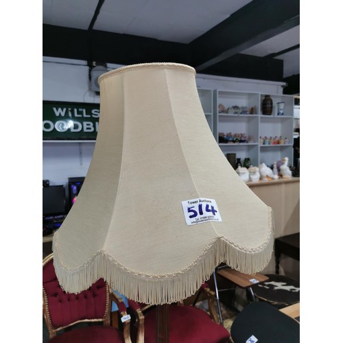 514 - Mahogany standard lamp with large cream shade in overall good condition height 176cm