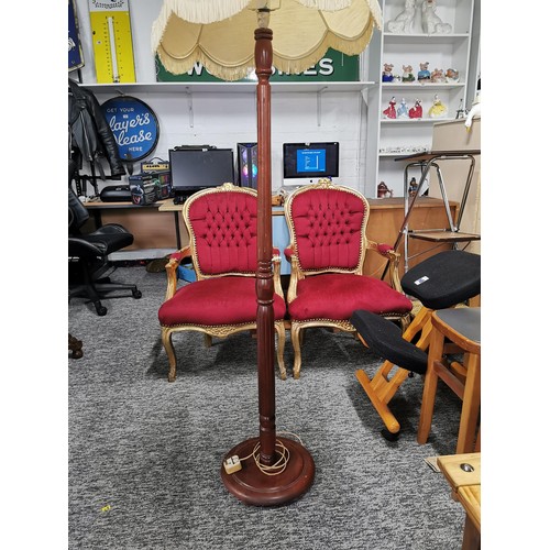 514 - Mahogany standard lamp with large cream shade in overall good condition height 176cm