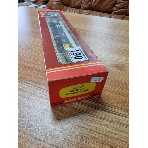 190 - A boxed Hornby R307 BR large loco class 47 county of Norfolk, boxed ,tracked tested and in excellent... 