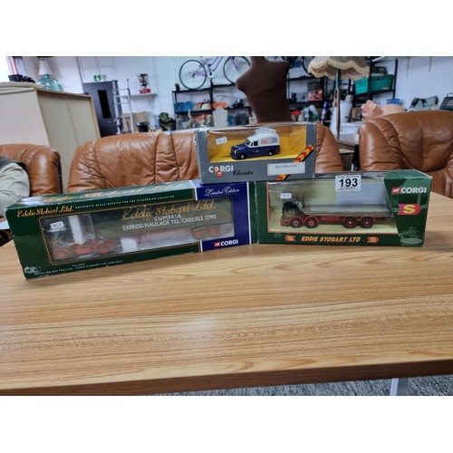 193 - 3 boxed as new diecast vehicles to include a large Eddie Stobart limited edition lorry VolvoF88, Edd... 