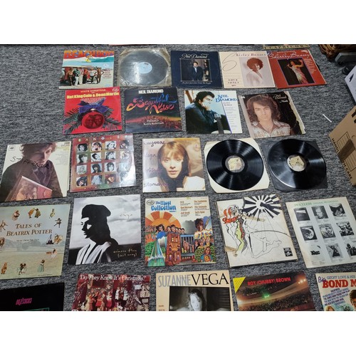 195 - A large box of LP vinyl records and 45rpm single records, to include some good bands and artists, Jo... 