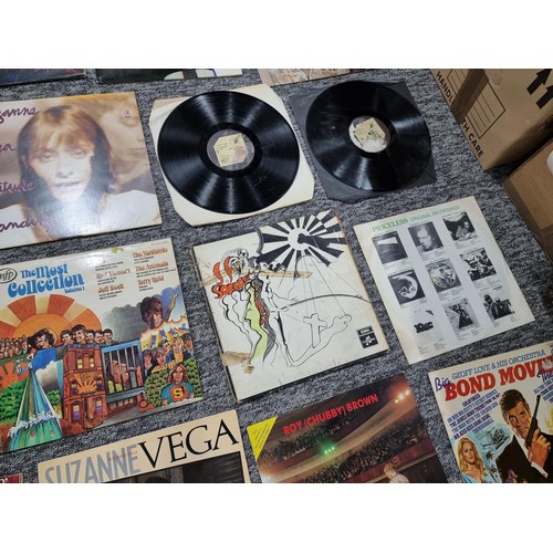 195 - A large box of LP vinyl records and 45rpm single records, to include some good bands and artists, Jo... 