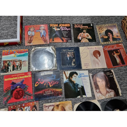 195 - A large box of LP vinyl records and 45rpm single records, to include some good bands and artists, Jo... 