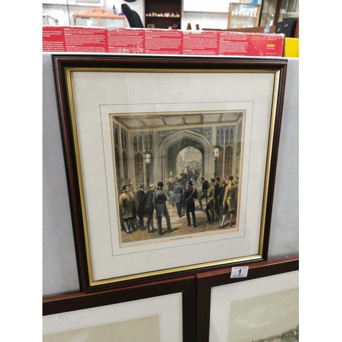 1 - 2x framed and glazed prints of Spanish harbour scenes along with a hand coloured lithograph of The s... 