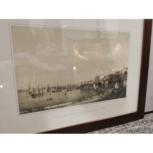 1 - 2x framed and glazed prints of Spanish harbour scenes along with a hand coloured lithograph of The s... 