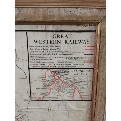 5 - Framed map for Great Western railway showing the rail routes for wales and the south west of England... 