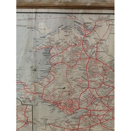 5 - Framed map for Great Western railway showing the rail routes for wales and the south west of England... 