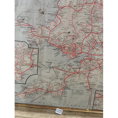 5 - Framed map for Great Western railway showing the rail routes for wales and the south west of England... 