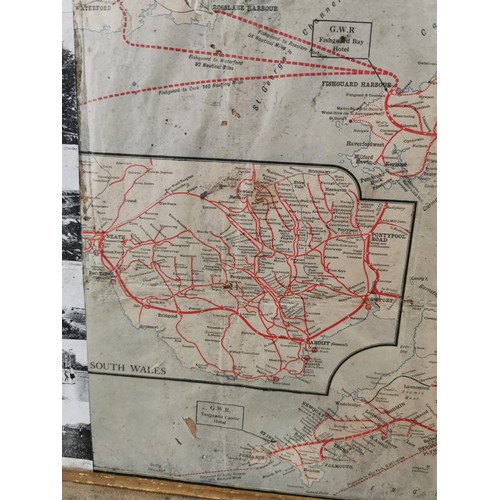 5 - Framed map for Great Western railway showing the rail routes for wales and the south west of England... 