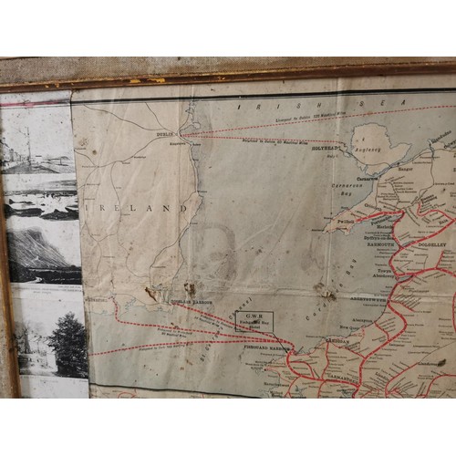 5 - Framed map for Great Western railway showing the rail routes for wales and the south west of England... 