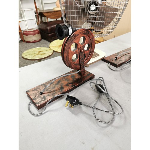 20 - Pair of matching wall mounted industrial style pulley lamps with braided cable along with a large pl... 