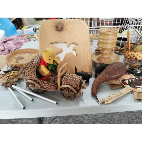 39 - 2 metal baskets containing a large quantity of collectables including wood and treen items inc marac... 