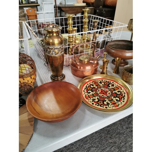 39 - 2 metal baskets containing a large quantity of collectables including wood and treen items inc marac... 