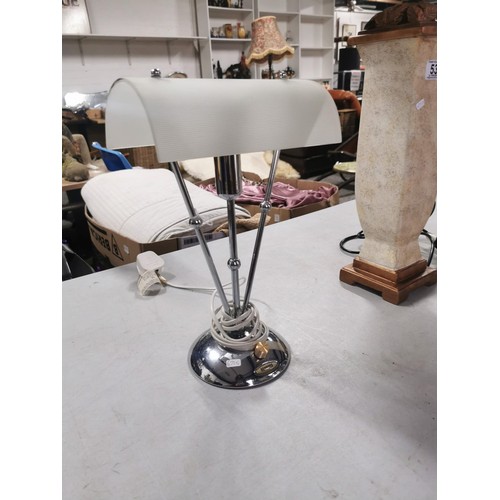 53 - 2x lamps inc a chrome and glass bankers lamp along with a tall resin table lamp with shade, table la... 