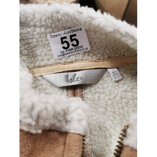 55 - Sheepskin Isle ladies coat XL 22-24 along with a good quality sheepskin woolen hat