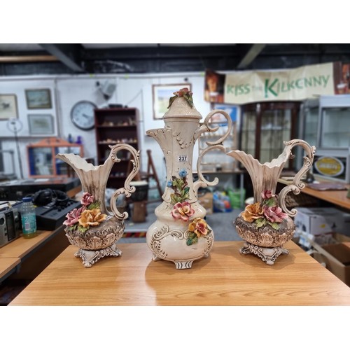 237 - 3x very large impressive ornamental jug vases by Capo Di Monte, to include 2 matching vases with a 3... 