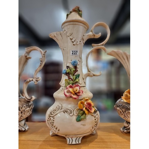 237 - 3x very large impressive ornamental jug vases by Capo Di Monte, to include 2 matching vases with a 3... 