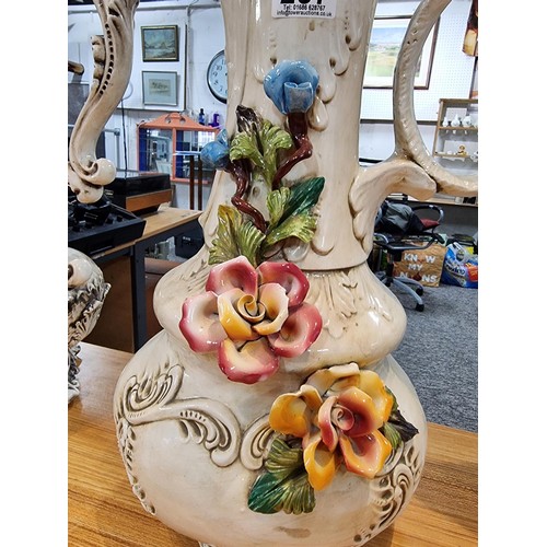 237 - 3x very large impressive ornamental jug vases by Capo Di Monte, to include 2 matching vases with a 3... 