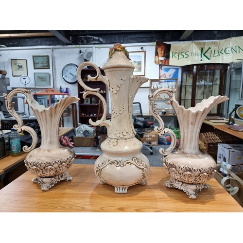 237 - 3x very large impressive ornamental jug vases by Capo Di Monte, to include 2 matching vases with a 3... 