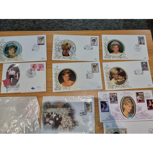 239 - collection of Princess Diana memorabilia to include stamped covers and a large block stamp set of Di... 