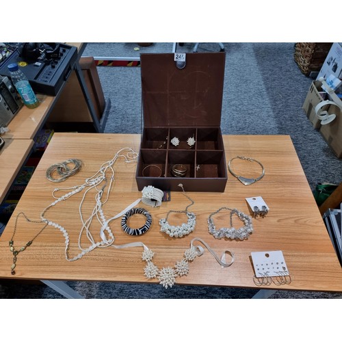 245 - A box full of various costume jewellery to include some new with tags items, all in good order.