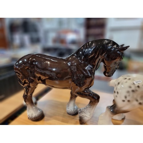 246 - 3 large impressive ceramic cart horses in 3 different colours. 2 have indistinct marks and one has a... 
