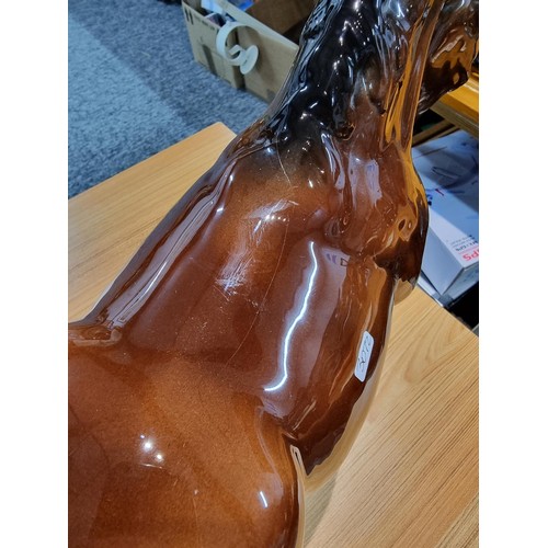 246 - 3 large impressive ceramic cart horses in 3 different colours. 2 have indistinct marks and one has a... 