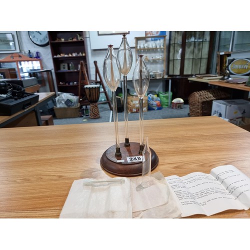 248 - An unused Bridale lamp which features 3 hand blown glass stems, featuring fibre wicks which are to b... 