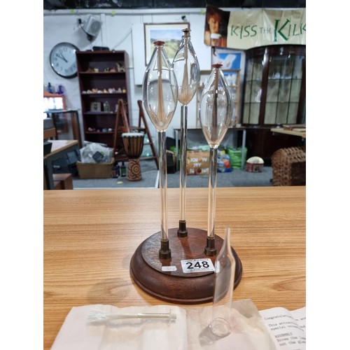 248 - An unused Bridale lamp which features 3 hand blown glass stems, featuring fibre wicks which are to b... 