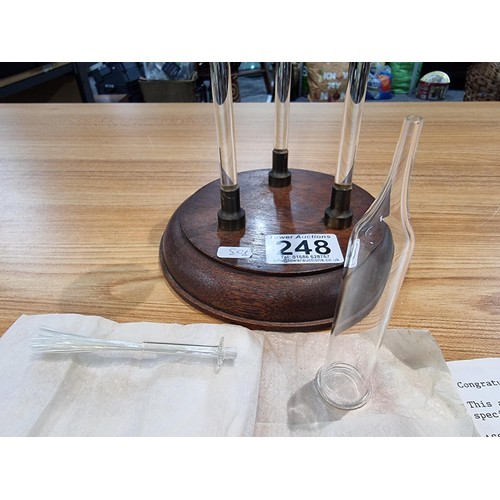 248 - An unused Bridale lamp which features 3 hand blown glass stems, featuring fibre wicks which are to b... 