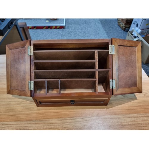 250 - A good vintage solid wood table top desk tidy, in excellent condition with 2 doors revealing a fitte... 
