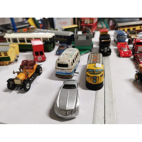 269 - Box containing a large quantity of die cast vehicles inc buses, lorries train carriages, vintage car... 