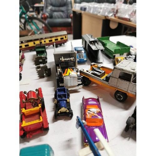 269 - Box containing a large quantity of die cast vehicles inc buses, lorries train carriages, vintage car... 