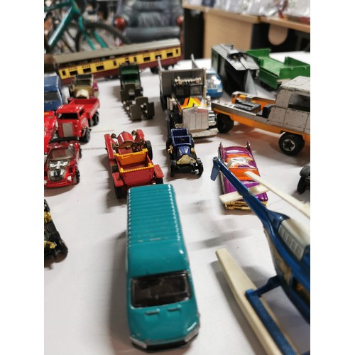 269 - Box containing a large quantity of die cast vehicles inc buses, lorries train carriages, vintage car... 