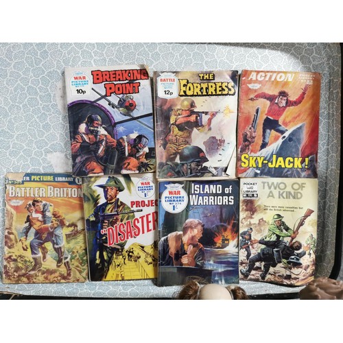272 - A vintage suitcase full of various toys to inc star wars figures, giant pencil, military figures, ac... 