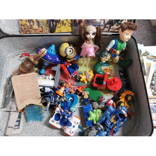 272 - A vintage suitcase full of various toys to inc star wars figures, giant pencil, military figures, ac... 