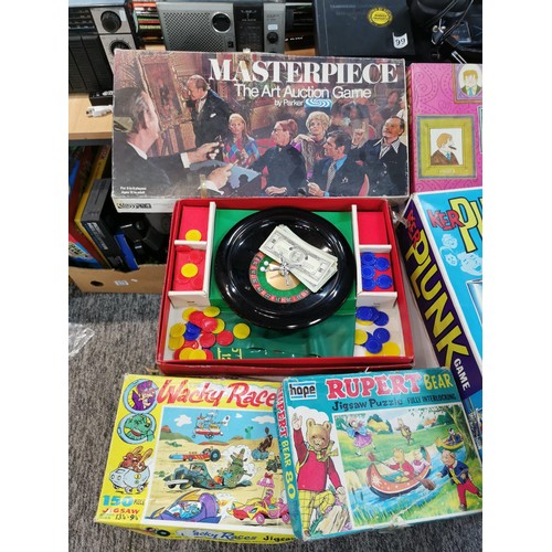 276 - Box full of vintage board games inc operation, ker plunk, Ulcers, along with jigsaw puzzles etc