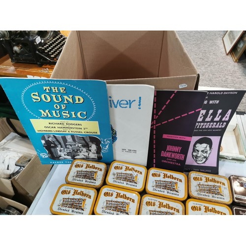 279 - Box containing a quantity of vintage tobacco tins inc 11x Old Holburn, St Julien etc along with thea... 