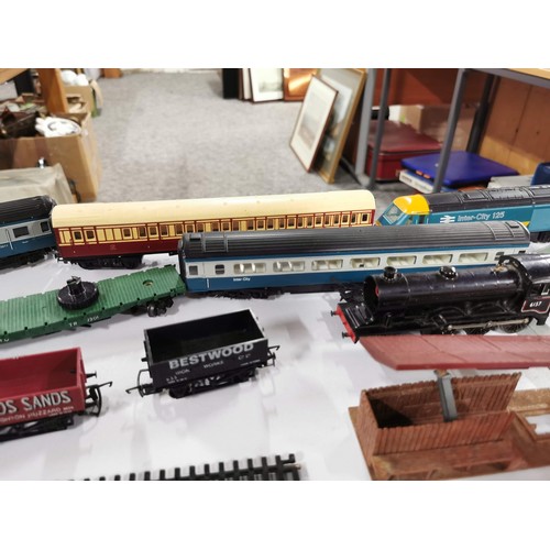 281 - Box containing a quantity of trains and accessories, inc Hornby intercity 125 x2 , intercity carriag... 