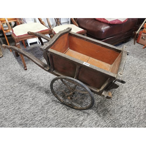 Vintage french good quality wooden dog cart with solid sides in overall
