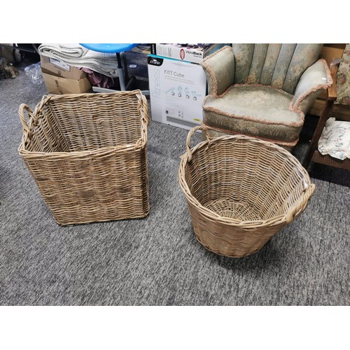 440 - 2x very large wicker log baskets both in good order largest one stands at 50cm high 52cm square